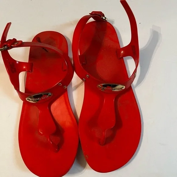 Michael Michael Kors MK Sz 6 Plate Jelly Toe Post Sandals Coral Reef Red Orange - Picture 2 of 7